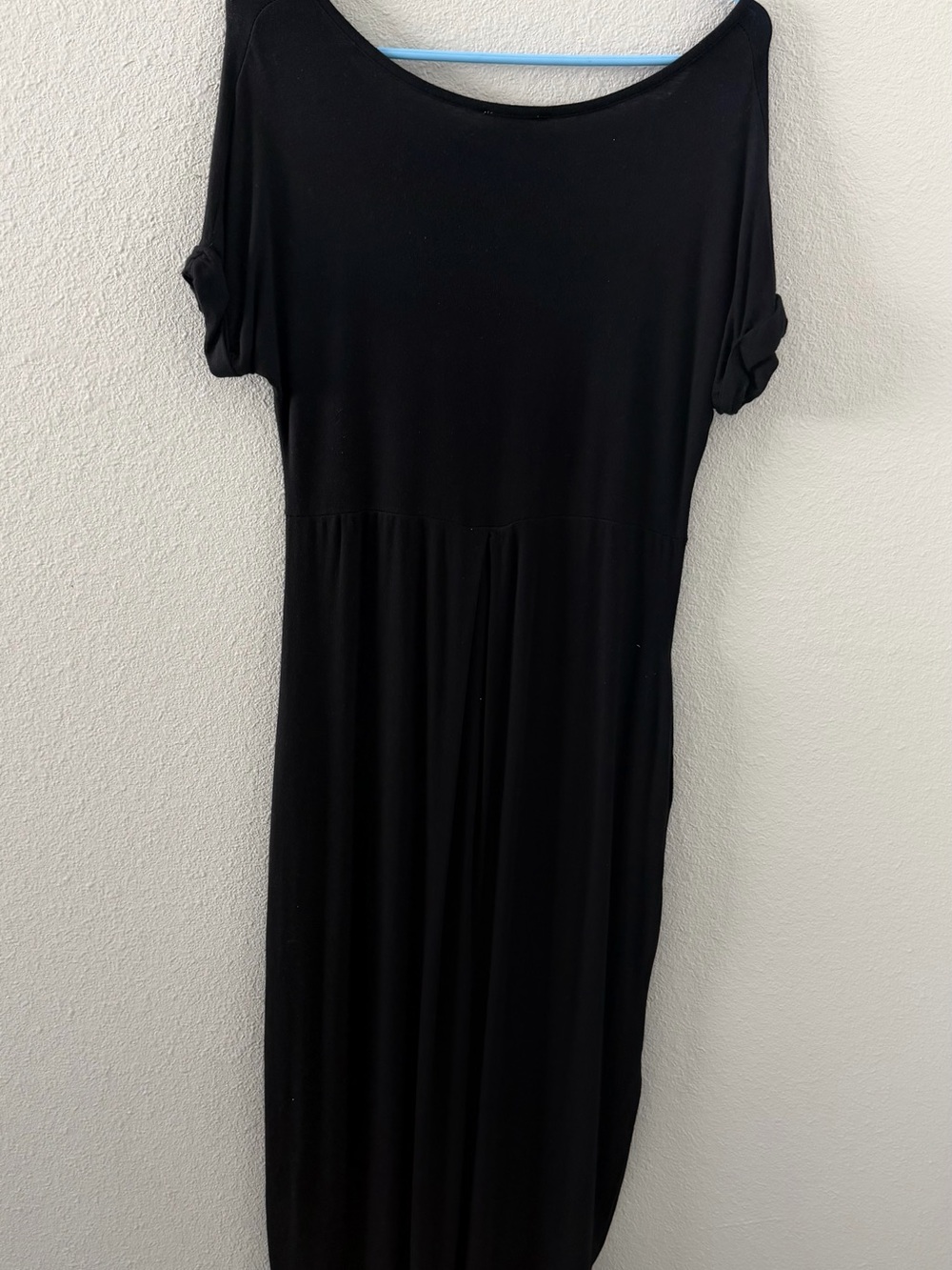 Black Midi Dress with Rolled Short Sleeves